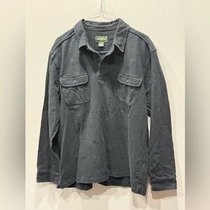 Eddie Bauer 1/4 Button Pullover Shirt Mens Large Ribbed Cotton, Button Pockets